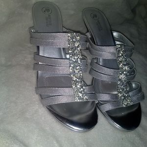 Silver open toe heels